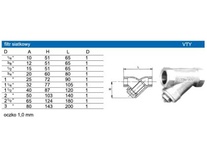 Filtr siatkowy stal nierdzewna AISI 316 - VTY - 2